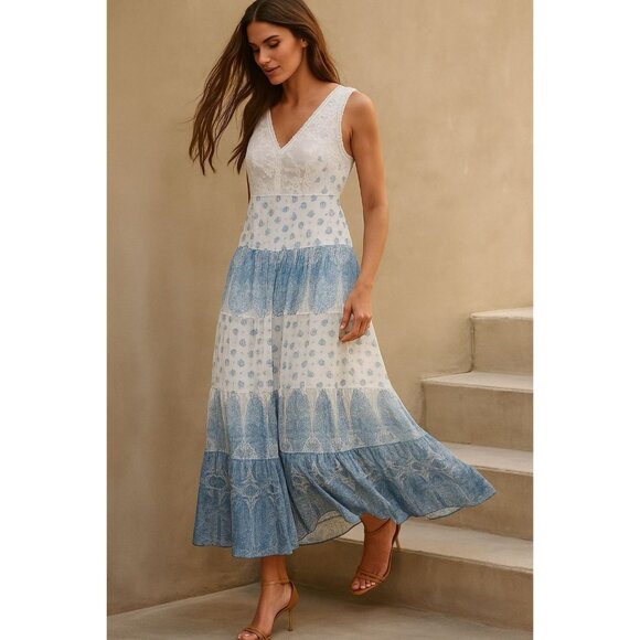 Johnny Was 4 Love & Liberty Silk Maxi Med Dress Boho Quiet Luxury Fairy Layered - Picture 1 of 13